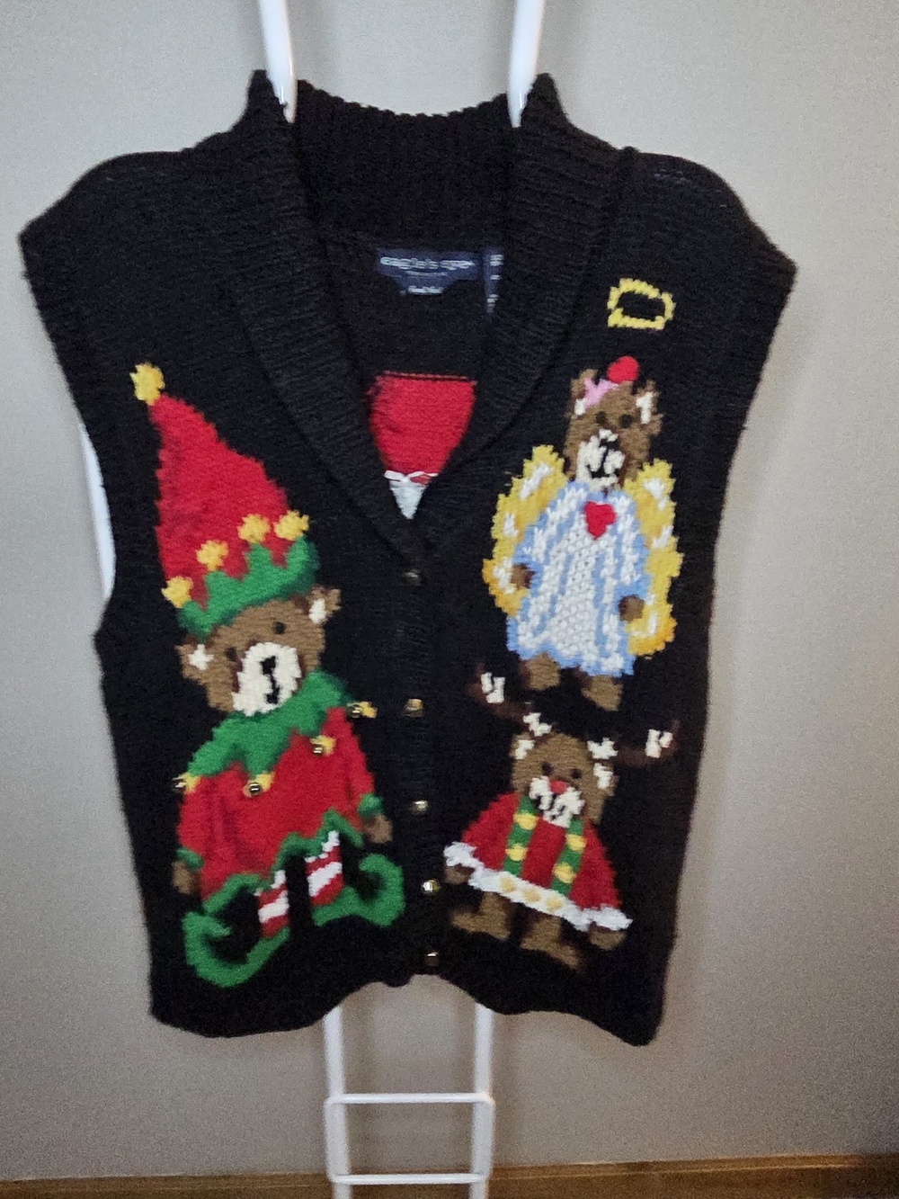 Vintage 90's Holiday Bear Chunky Knit Sweater Vest